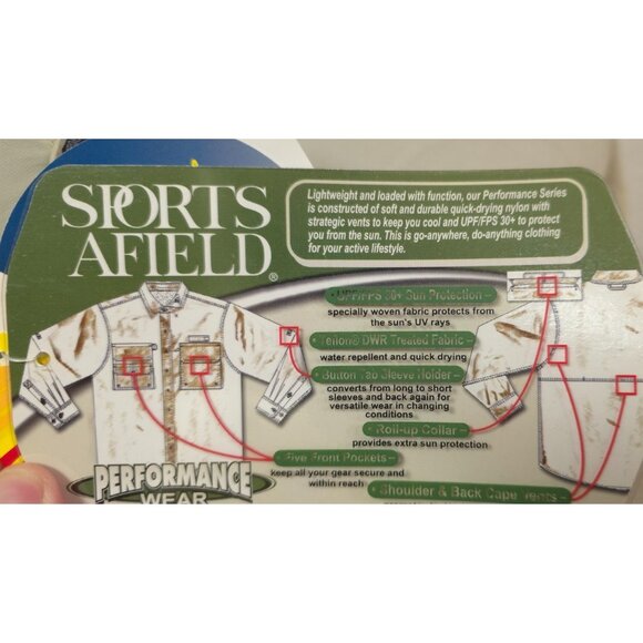 Sports Afield Mens Medium Grey Roll Tab Long Sleeve Button Hike Fish Shirt NWT - Picture 11 of 13